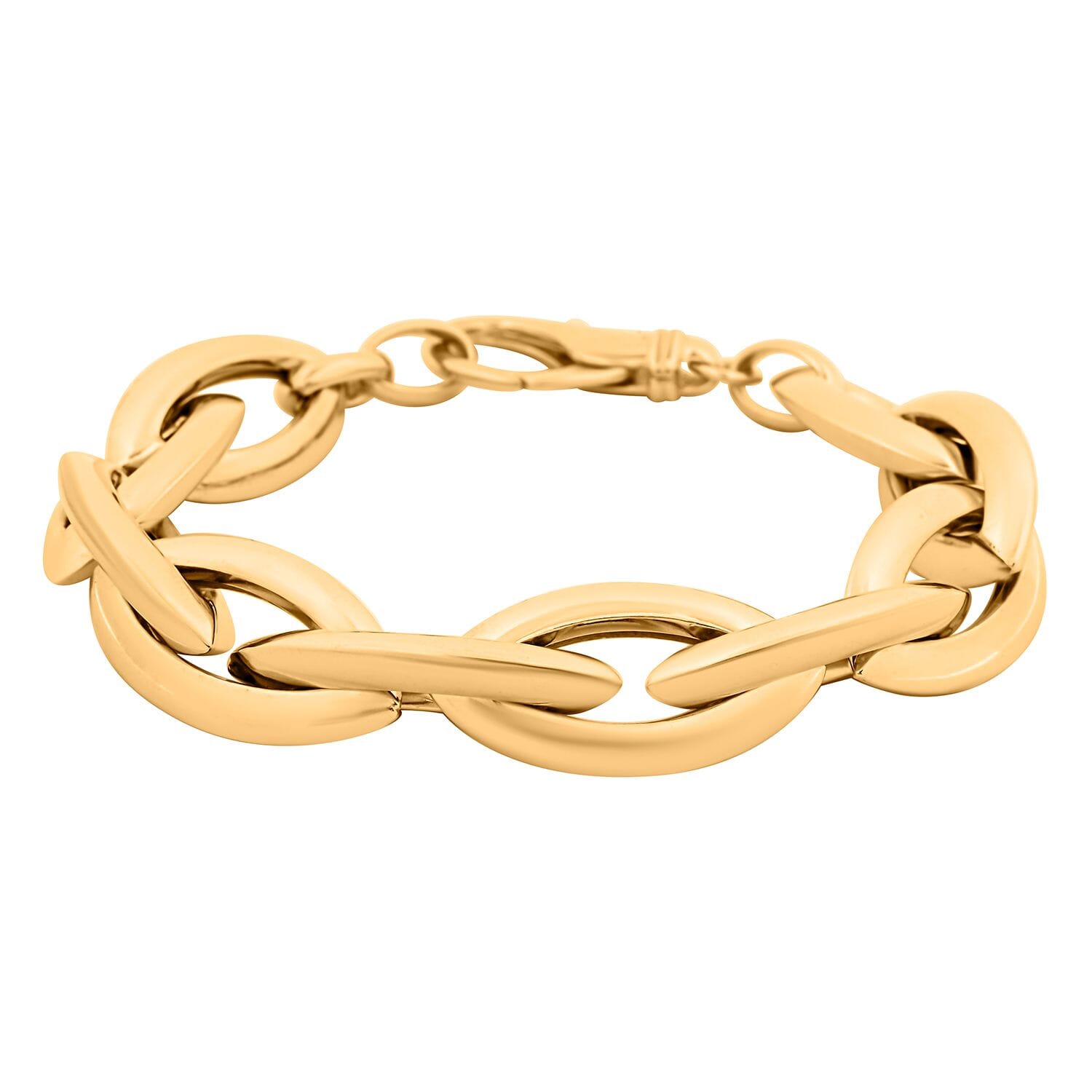 925 Sterling Silver 14K Yellow Gold Plated Link Bracelet Jewelry Gift Size 7.5"