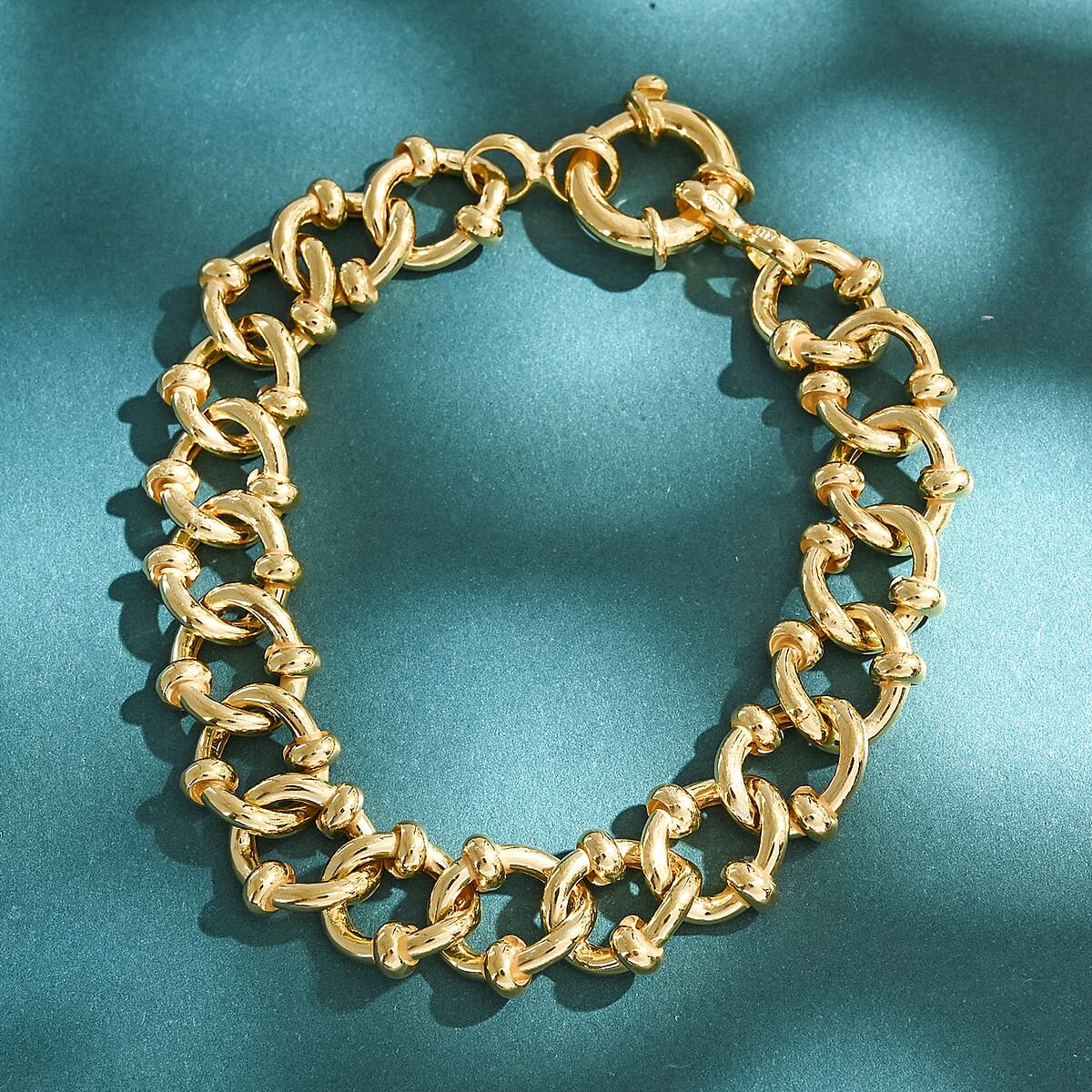 Italian 14K Yellow Gold Over Sterling Silver Fancy Curb Link Bracelet (7.50 In) 18.95 Grams image number 1