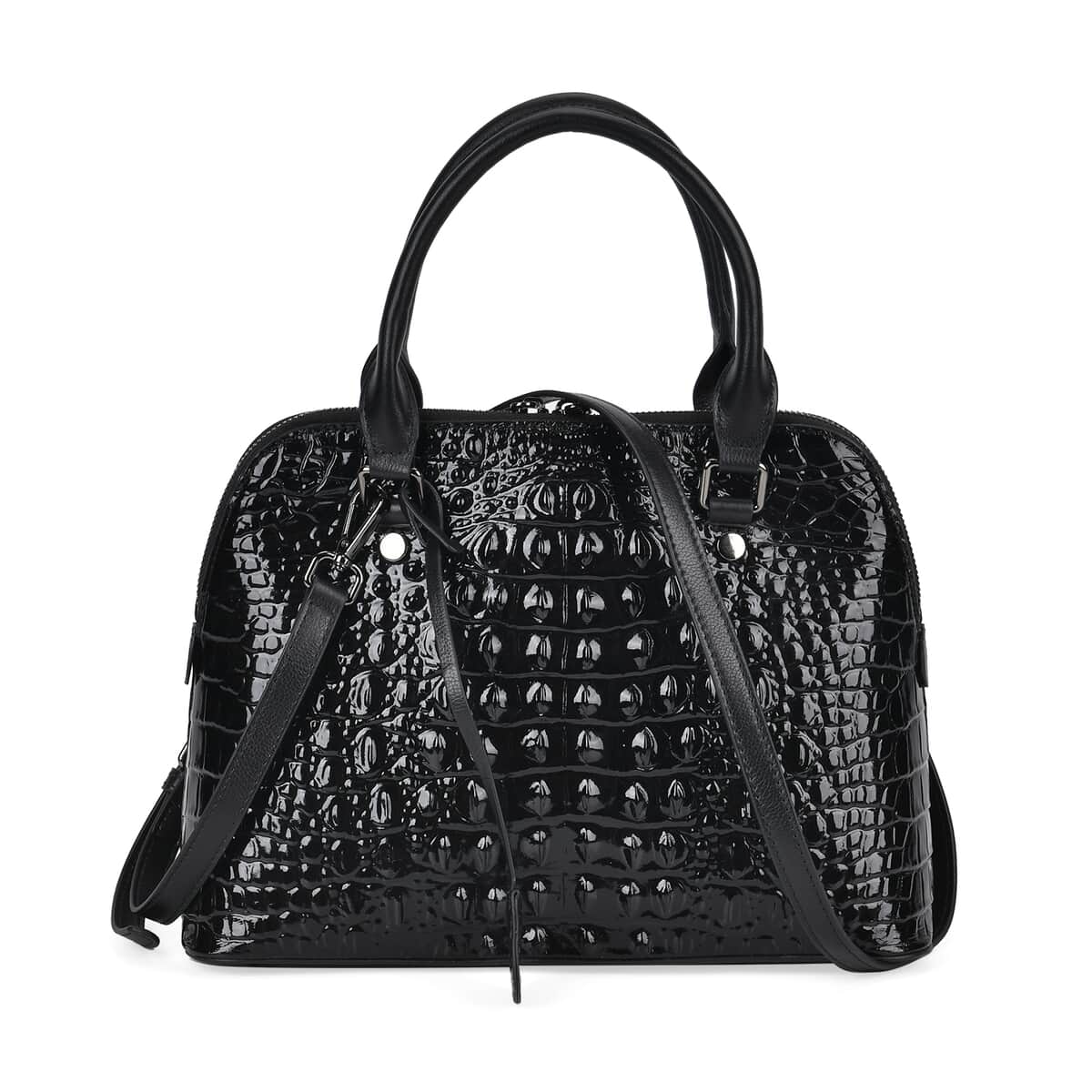 Black Crocodile Embossed Genuine Leather Crossbody Bag with Handle Drop and Shoulder Strap 57 image number 0