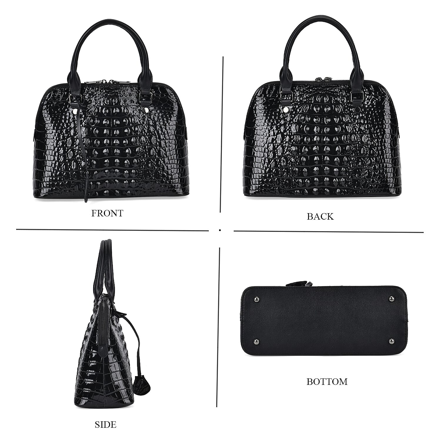 Black Crocodile Embossed Genuine Leather Crossbody Bag with Handle Drop and Shoulder Strap 57