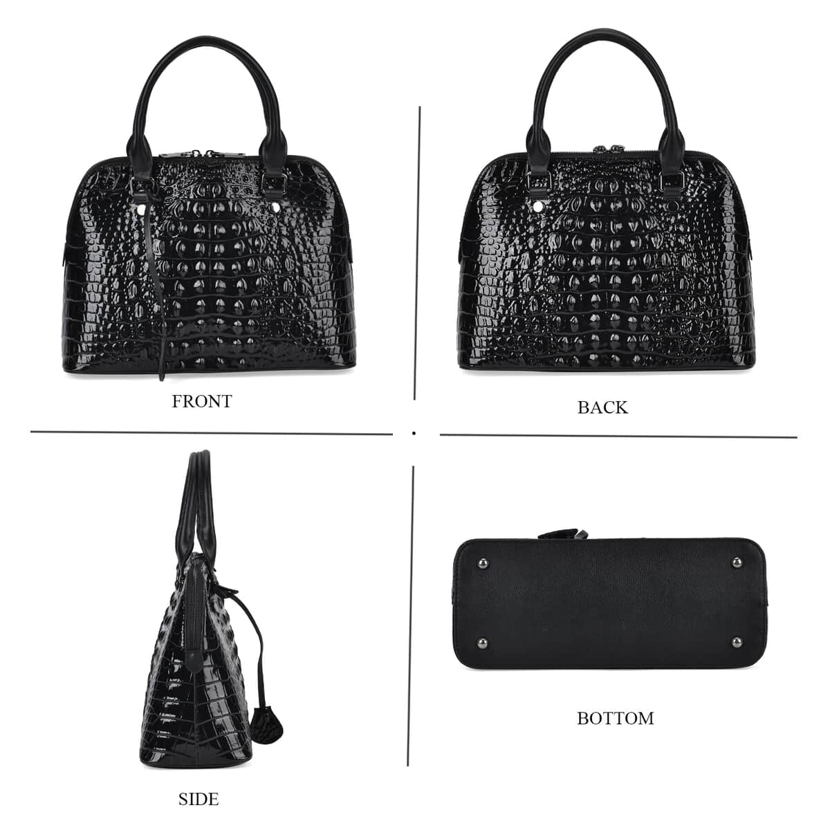 Black Crocodile Embossed Genuine Leather Crossbody Bag with Handle Drop and Shoulder Strap 57 image number 3