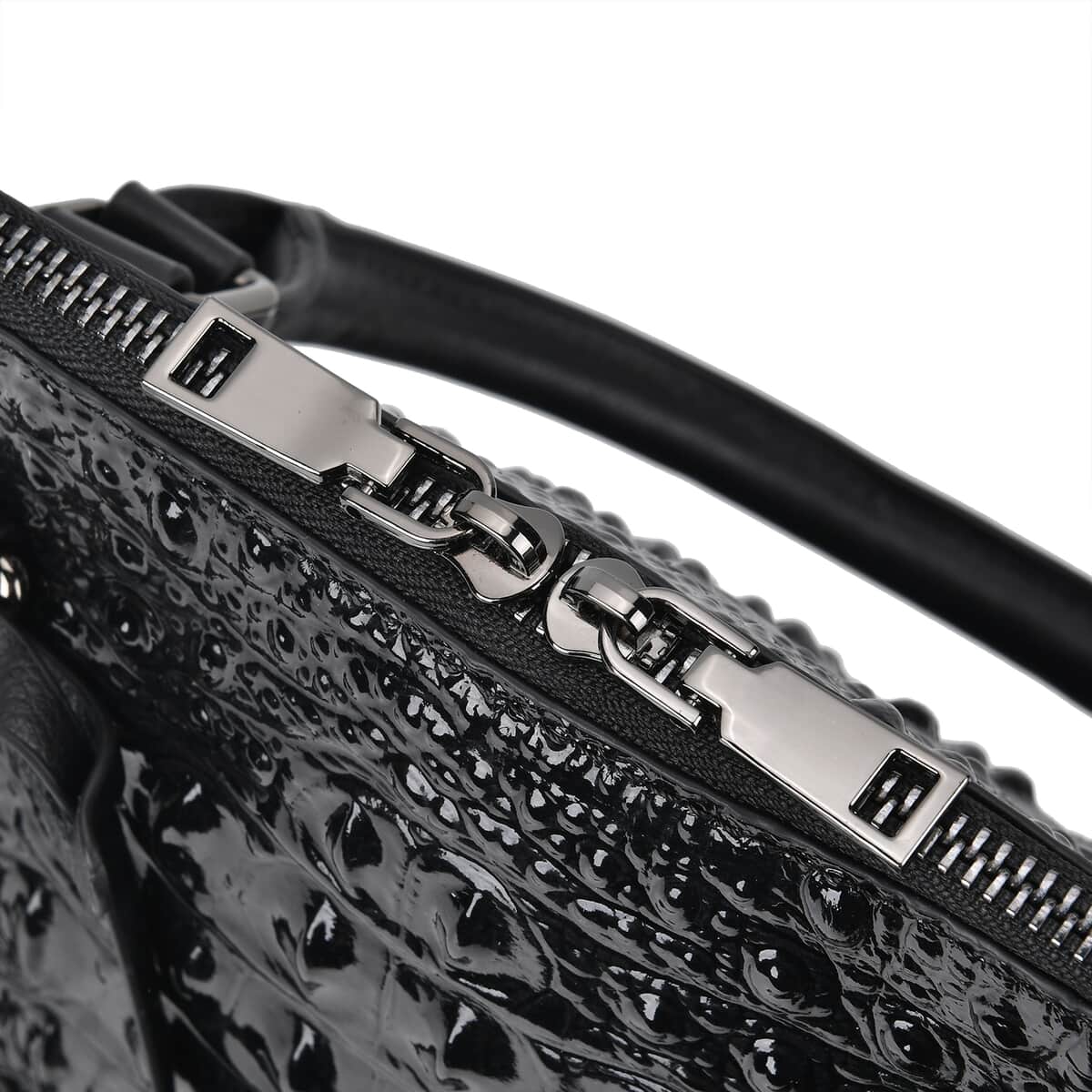 Black Crocodile Embossed Genuine Leather Crossbody Bag with Handle Drop and Shoulder Strap 57 image number 5