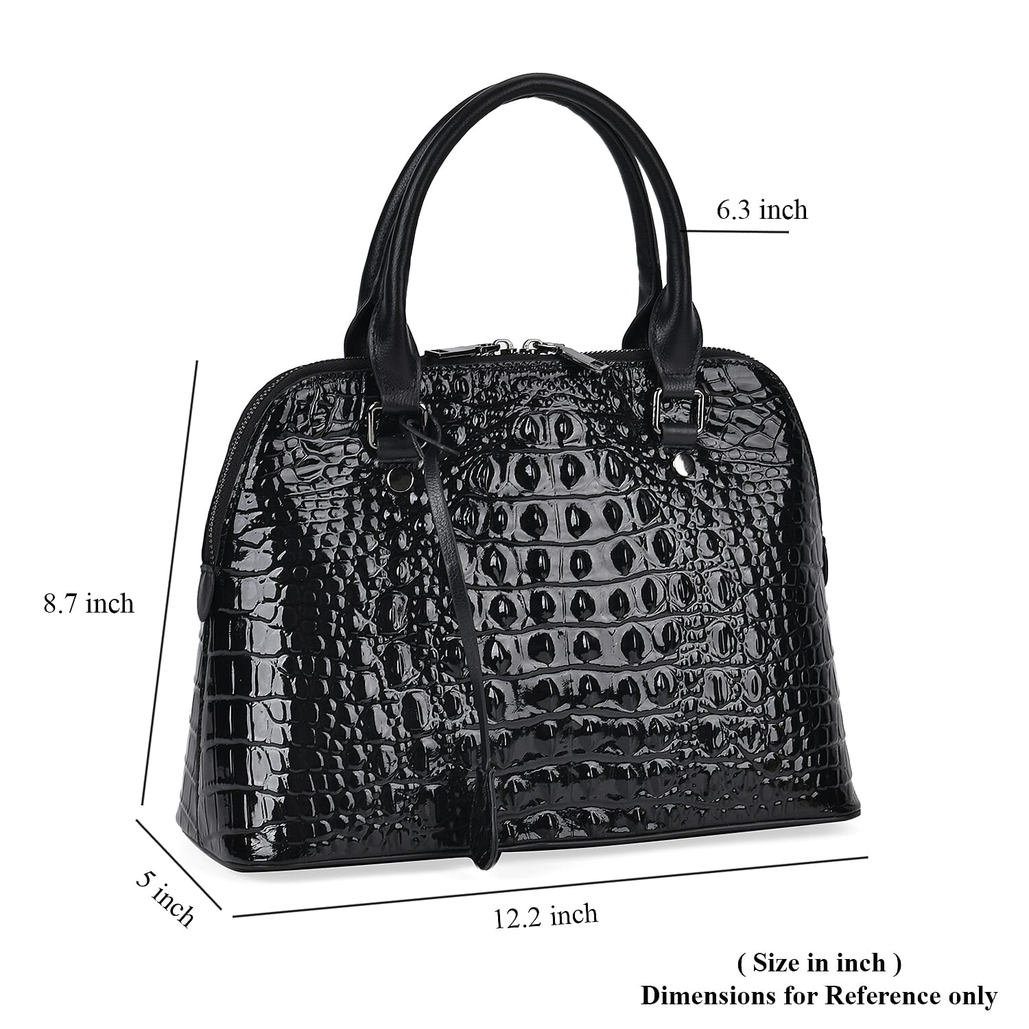 Black Crocodile Embossed Genuine Leather Crossbody Bag with Handle Drop and Shoulder Strap 57
