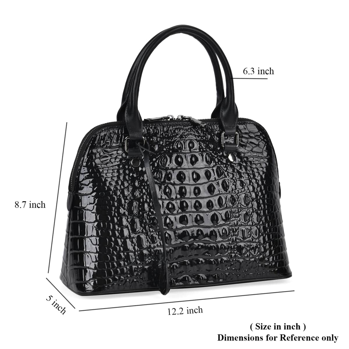 Black Crocodile Embossed Genuine Leather Crossbody Bag with Handle Drop and Shoulder Strap 57 image number 6