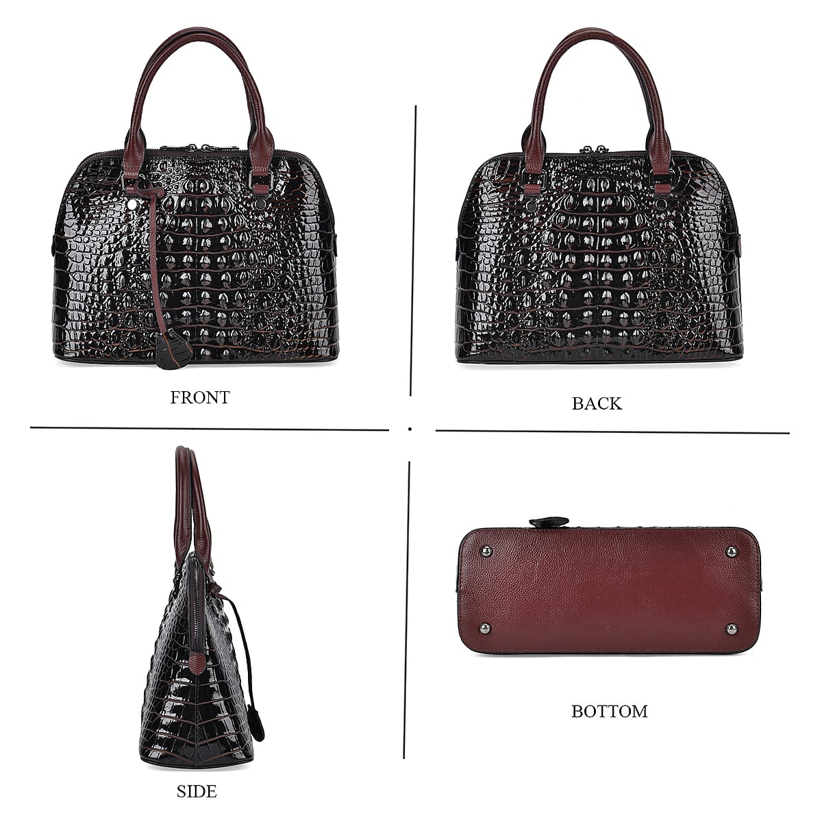 Coffee Crocodile Embossed Genuine Leather Crossbody Bag with Handle Drop and Shoulder Strap 57 image number 3