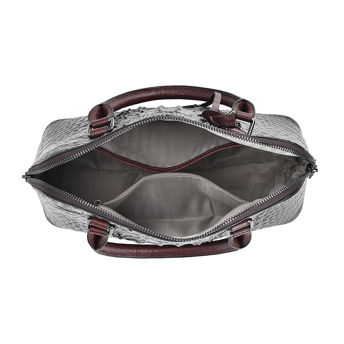 Coffee Crocodile Embossed Genuine Leather Crossbody Bag with Handle Drop and Shoulder Strap 57 image number 4