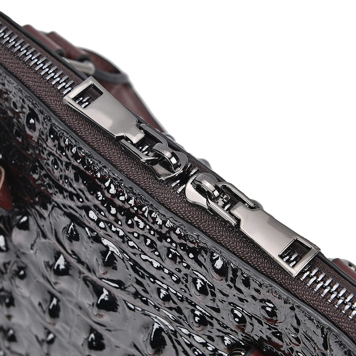 Coffee Crocodile Embossed Genuine Leather Crossbody Bag with Handle Drop and Shoulder Strap 57 image number 5