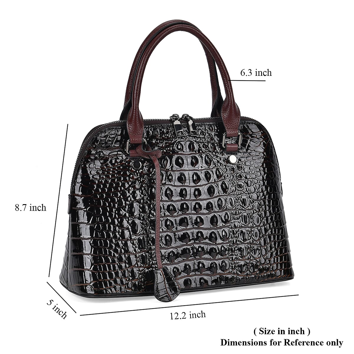 Coffee Crocodile Embossed Genuine Leather Crossbody Bag with Handle Drop and Shoulder Strap 57 image number 6