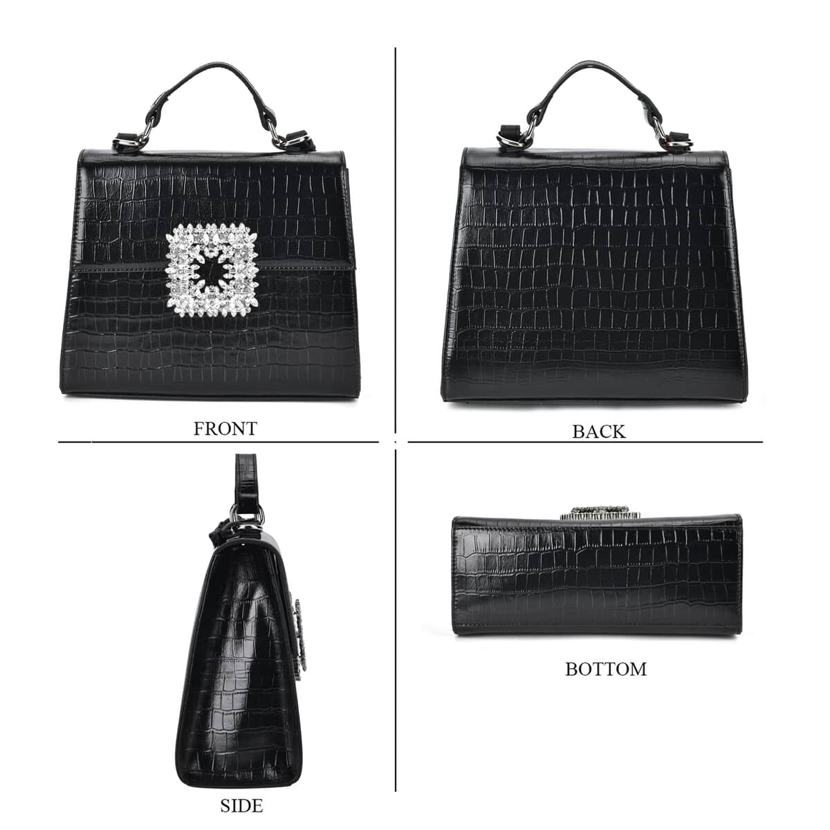 Black Crocodile Embossed Genuine Leather Crossbody Bag (10"x4.72"x8.3") with Handle Drop and Shoulder Strap (57") image number 1