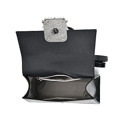 Black Crocodile Embossed Genuine Leather Crossbody Bag with Handle Drop and Shoulder Strap