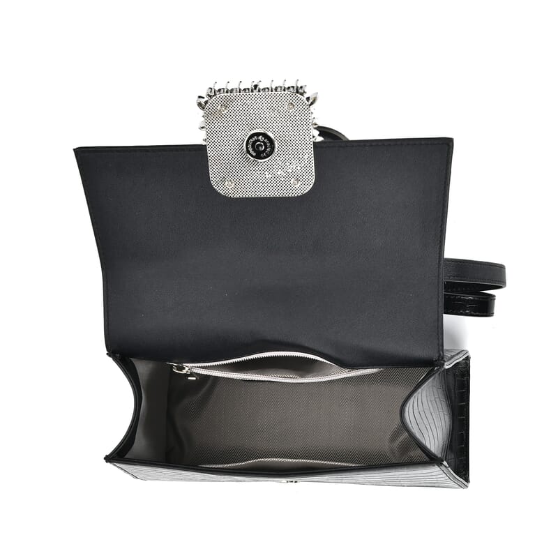Black Crocodile Embossed Genuine Leather Crossbody Bag with Handle Drop and Shoulder Strap