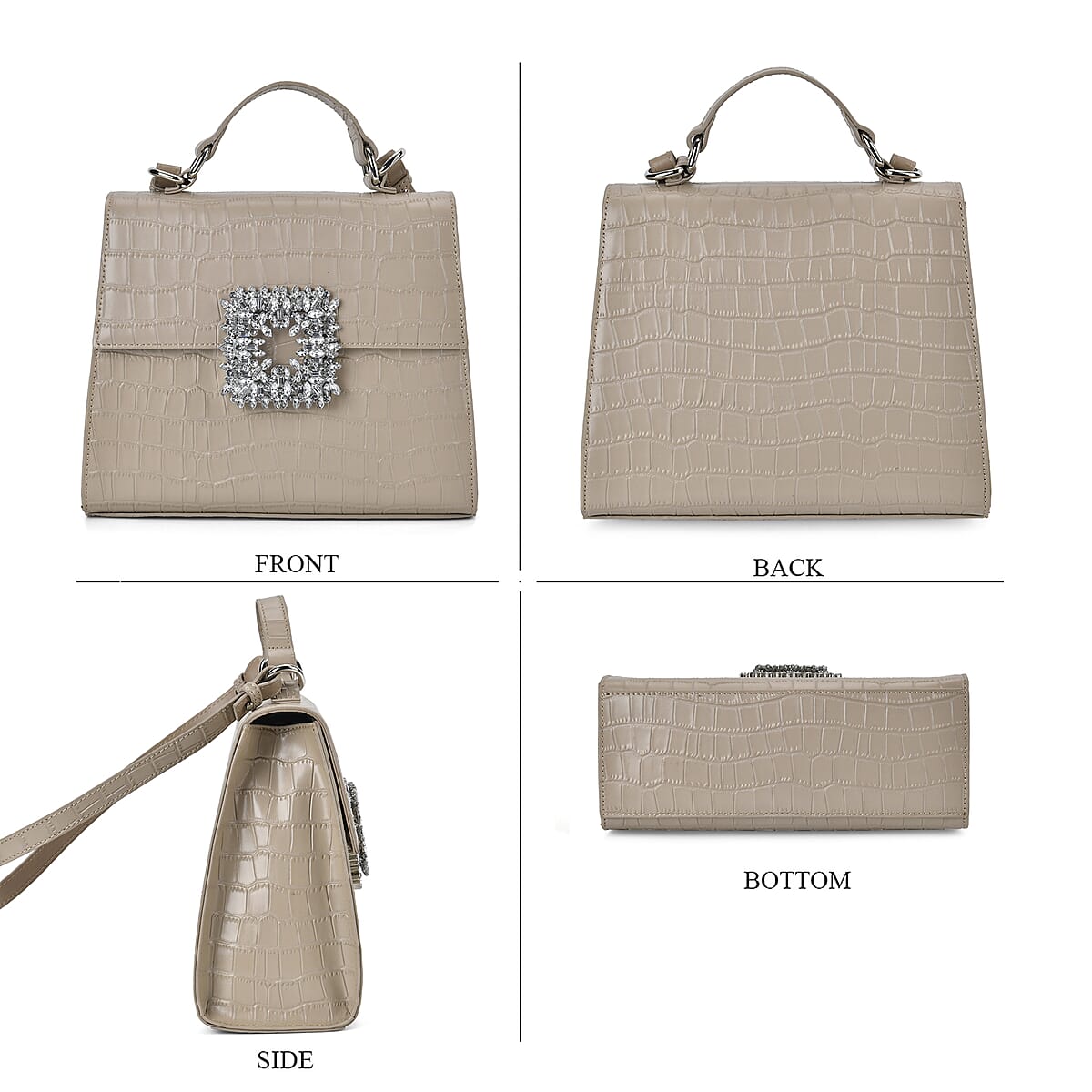 Khaki Crocodile Embossed Genuine Leather Crossbody Bag with Handle Drop and Shoulder Strap image number 1