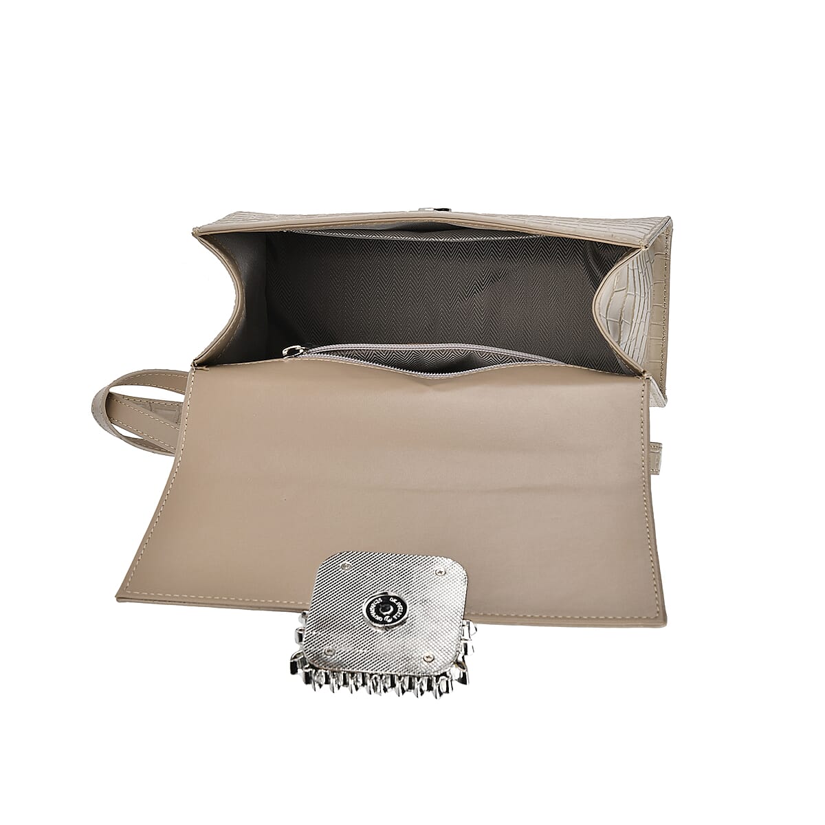 Khaki Crocodile Embossed Genuine Leather Crossbody Bag with Handle Drop and Shoulder Strap image number 2