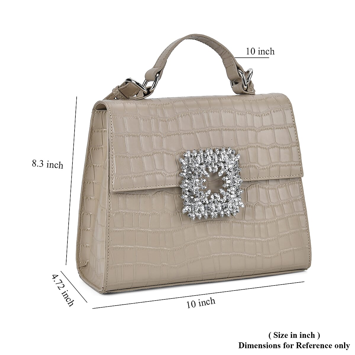 Khaki Crocodile Embossed Genuine Leather Crossbody Bag with Handle Drop and Shoulder Strap image number 3
