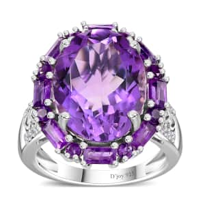 African Amethyst and White Zircon Halo Ring in Platinum Over Sterling Silver (Size 10.0) 10.75 ctw