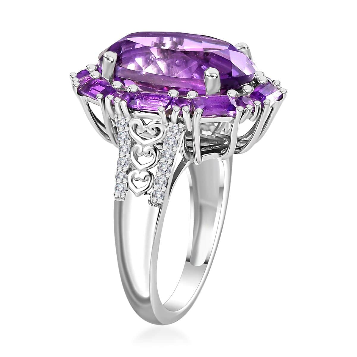 African Amethyst and White Zircon Halo Ring in Platinum Over Sterling Silver (Size 10.0) 10.75 ctw image number 3
