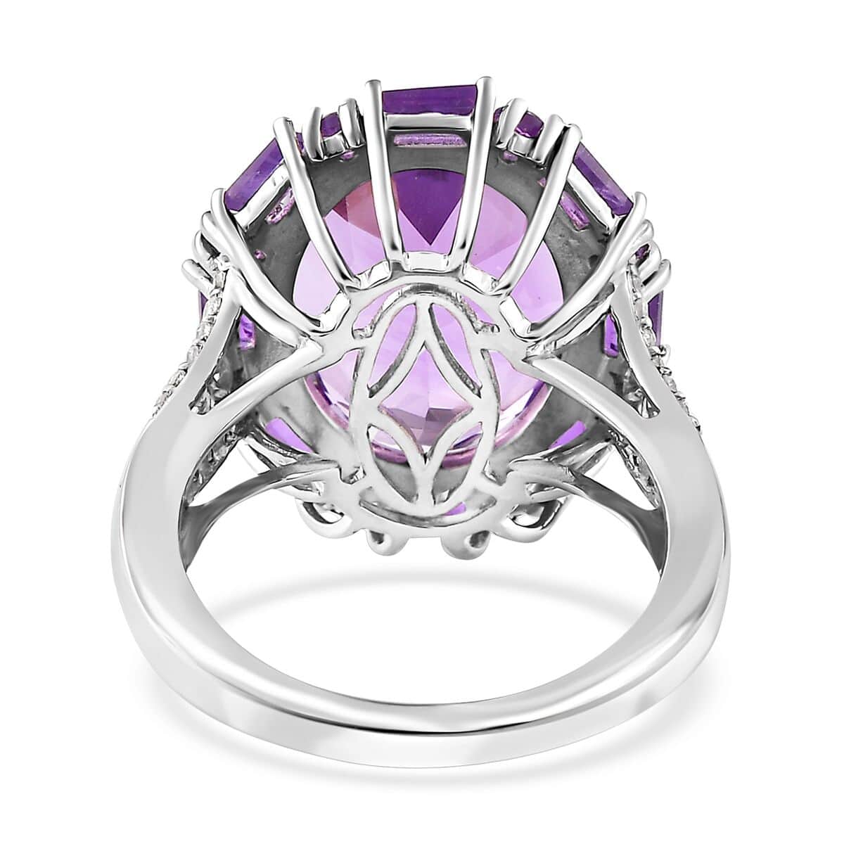 African Amethyst and White Zircon Halo Ring in Platinum Over Sterling Silver (Size 10.0) 10.75 ctw image number 4