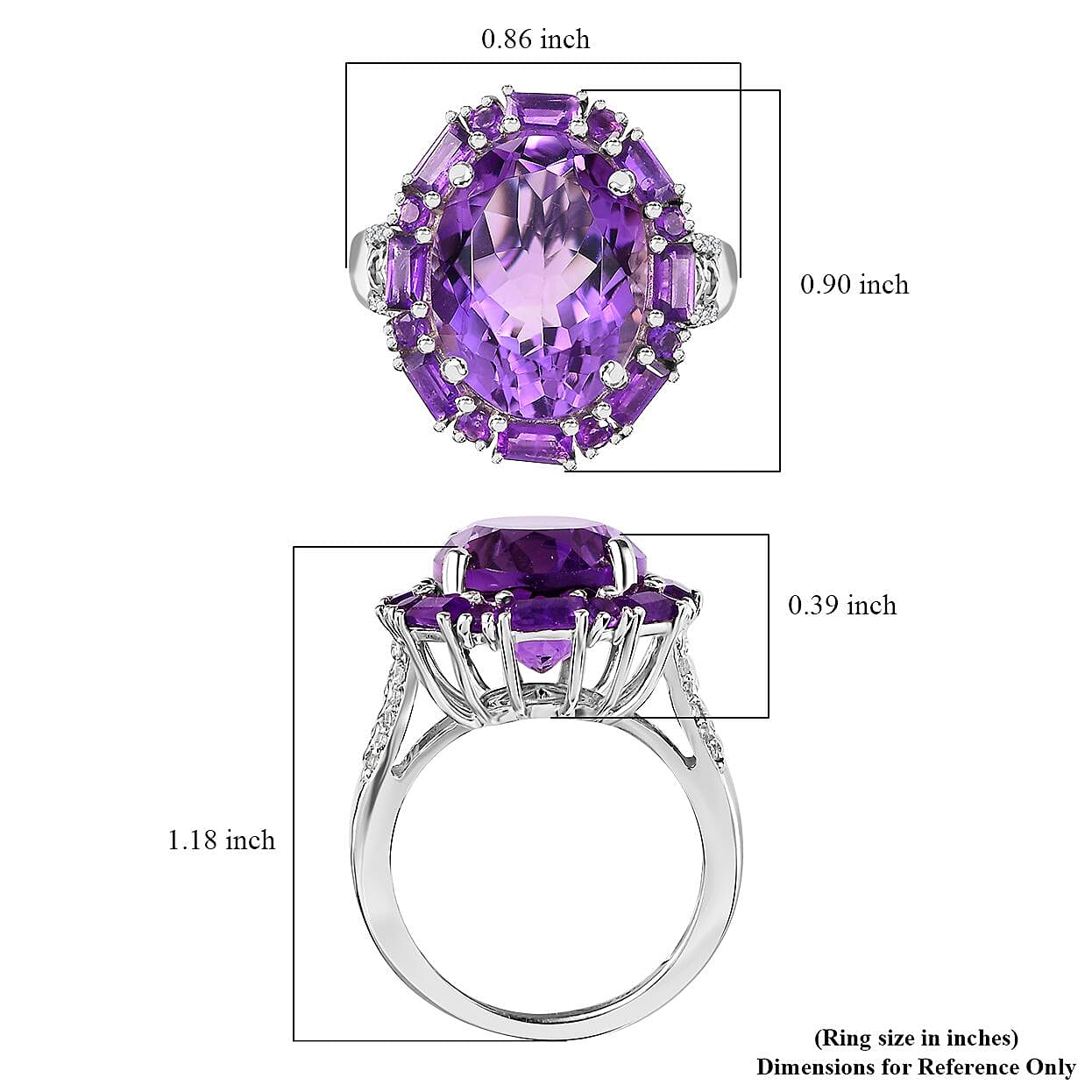 African Amethyst and White Zircon 10.75 ctw Halo Ring in Platinum Over Sterling Silver (Size 10.0)