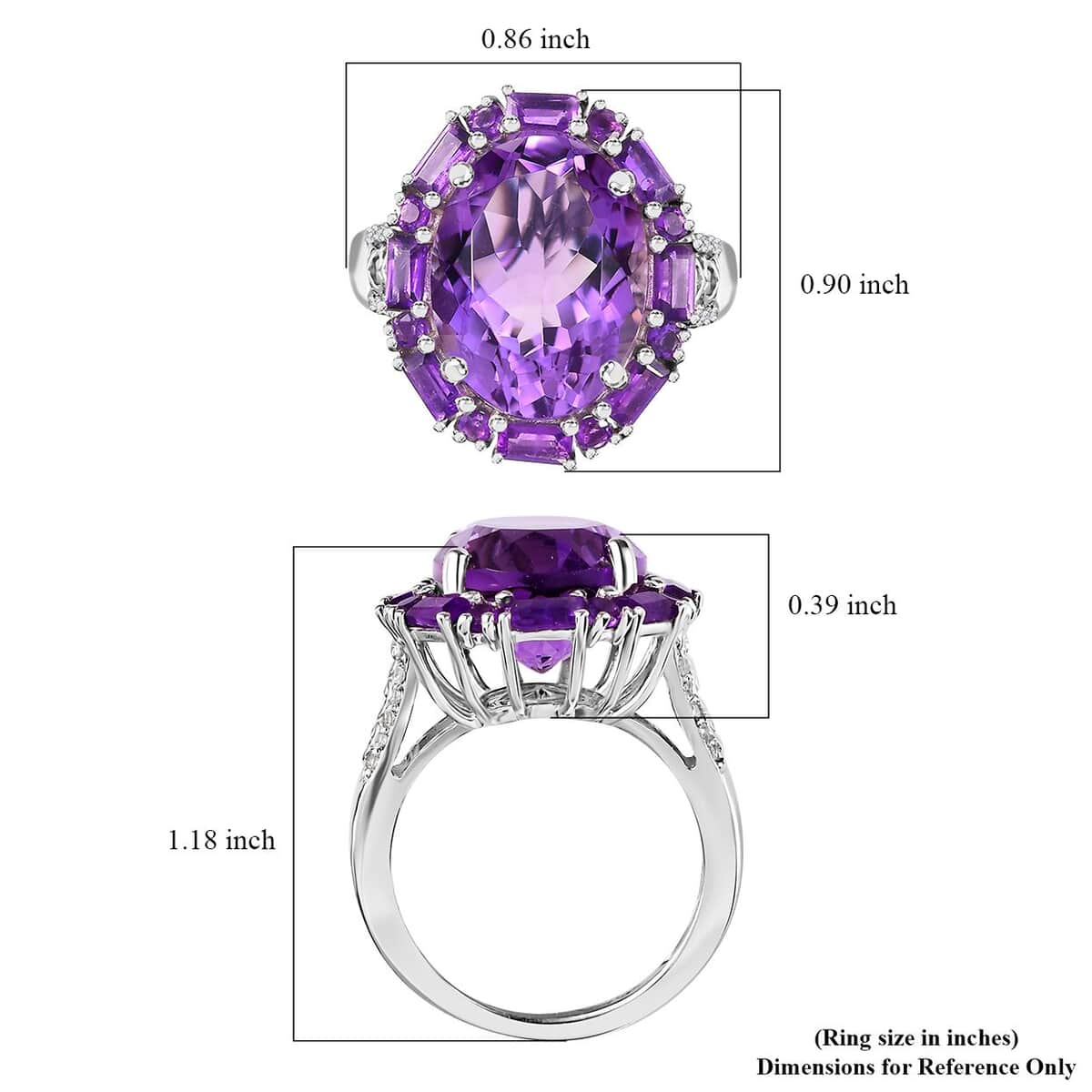 African Amethyst and White Zircon Halo Ring in Platinum Over Sterling Silver (Size 10.0) 10.75 ctw image number 5