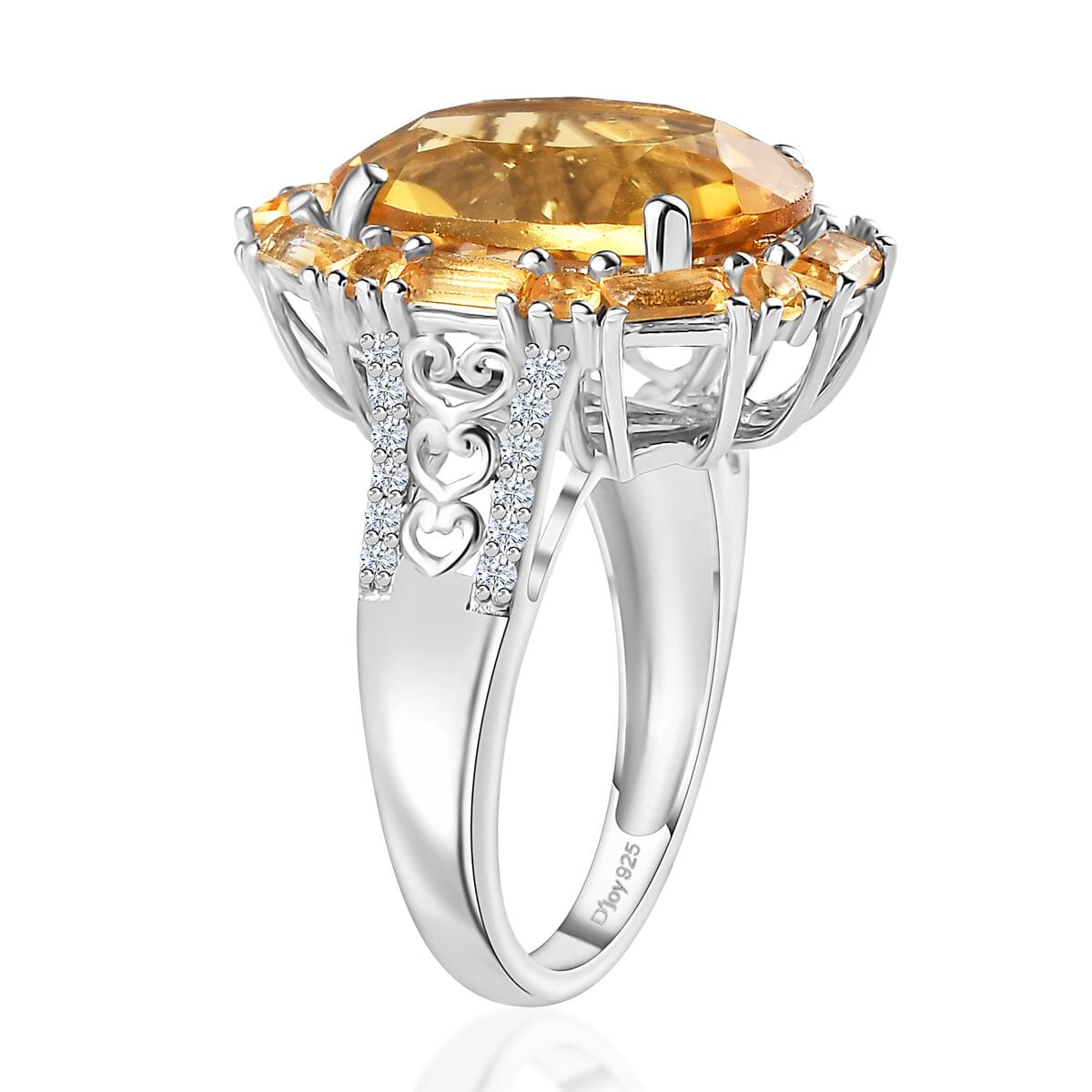 Brazilian Citrine and White Zircon Halo Ring in Platinum Over Sterling Silver (Size 7.0) 10.65 ctw image number 3