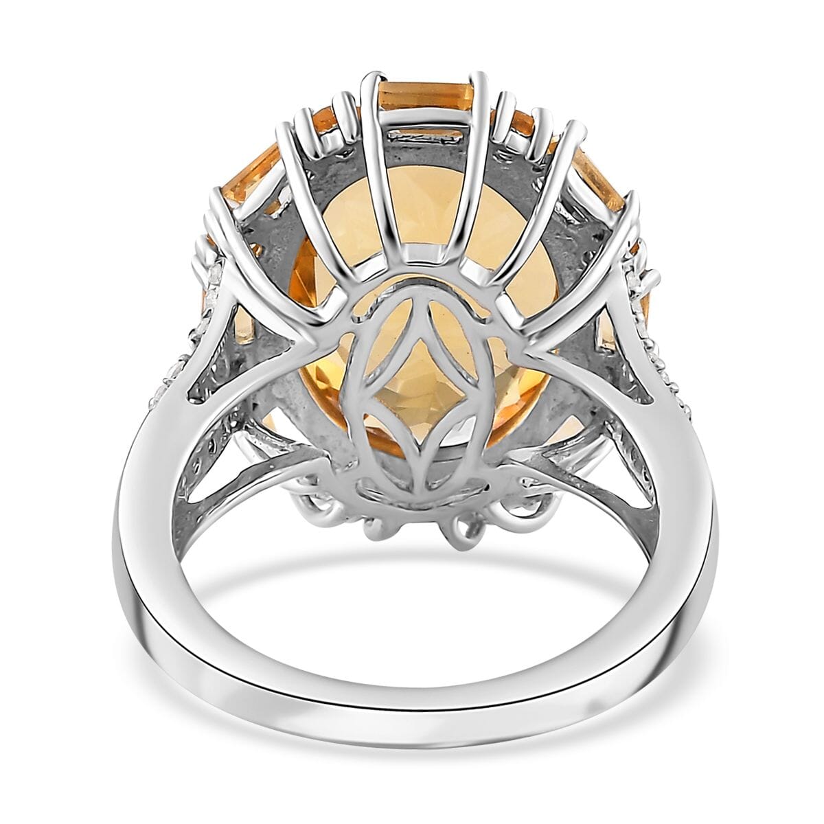 Brazilian Citrine and White Zircon Halo Ring in Platinum Over Sterling Silver (Size 7.0) 10.65 ctw image number 4