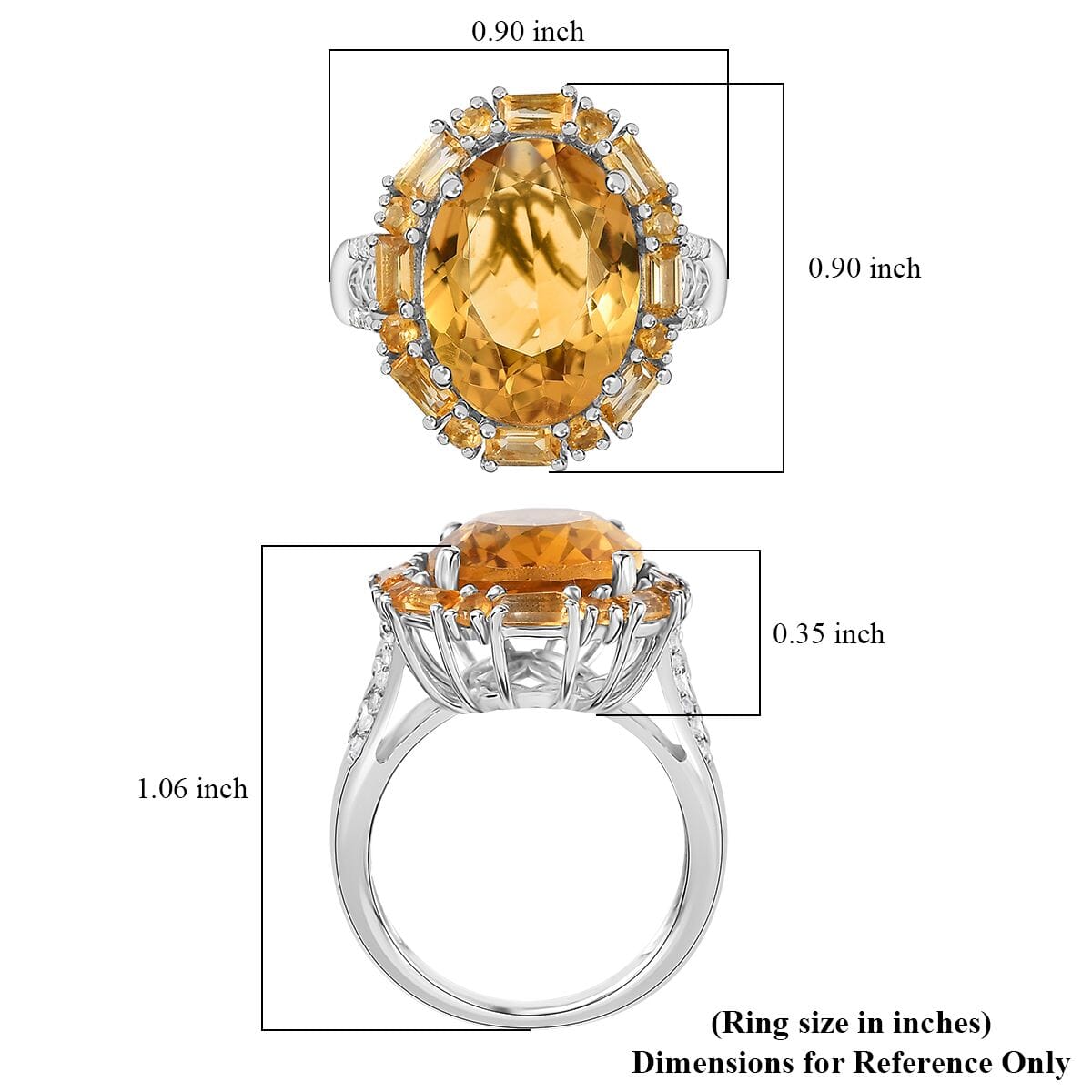 Brazilian Citrine and White Zircon Halo Ring in Platinum Over Sterling Silver (Size 7.0) 10.65 ctw image number 5