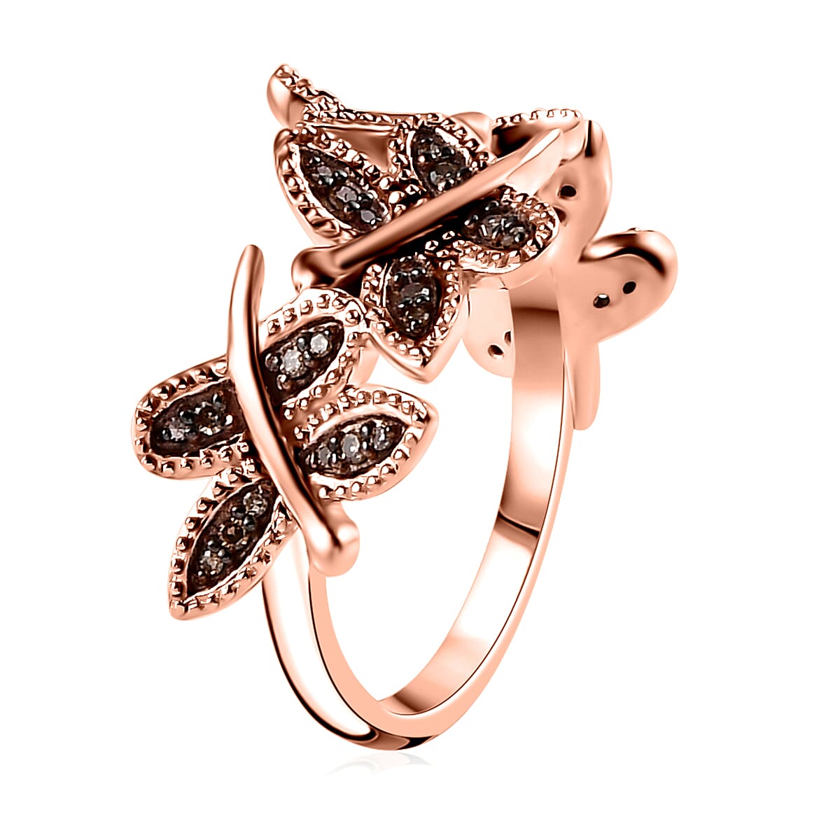Natural Champagne Diamond Ring in Vermeil Rose Gold Over Sterling Silver (Size 10.0) 0.25 ctw