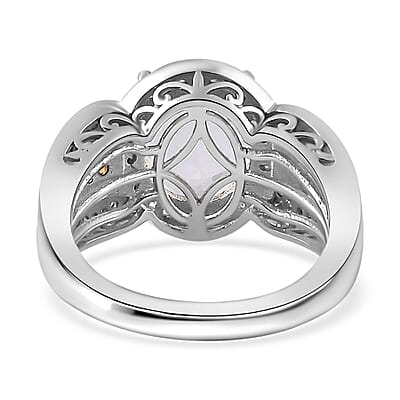 Mexican Hyalite Opal and Multi Gemstone Halo Ring in Vermeil YG and Platinum Over Sterling Silver (Size 10.0) with Free UV Flash Light 3.40 ctw