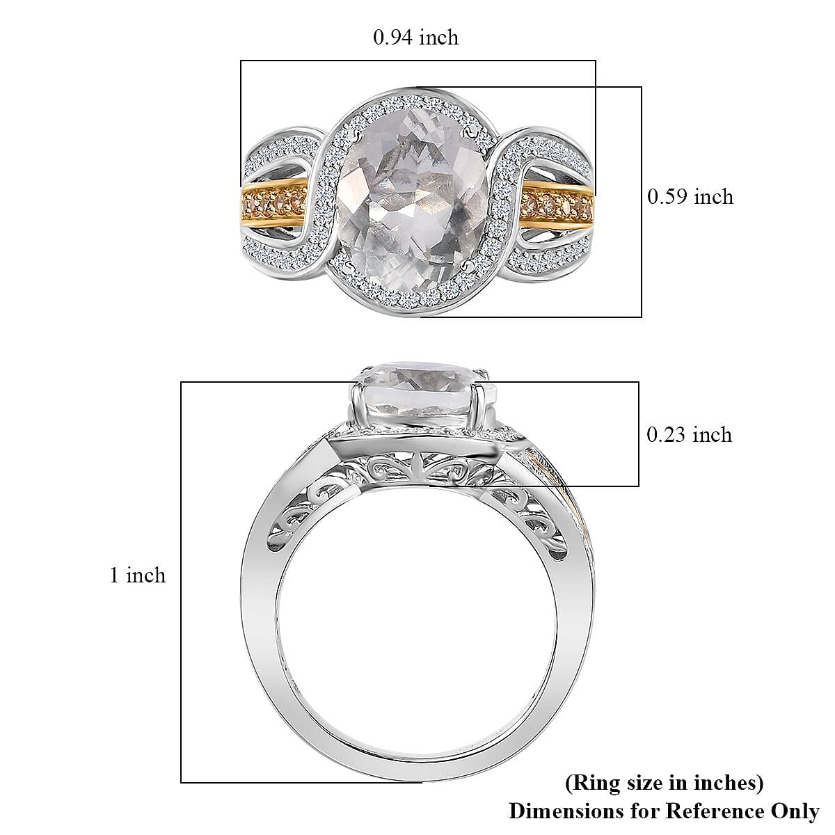 Mexican Hyalite Opal and Multi Gemstone Halo Ring in Vermeil YG and Platinum Over Sterling Silver (Size 10.0) with Free UV Flash Light 3.40 ctw