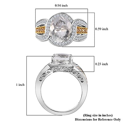 Mexican Hyalite Opal and Multi Gemstone Halo Ring in Vermeil YG and Platinum Over Sterling Silver (Size 10.0) with Free UV Flash Light 3.40 ctw