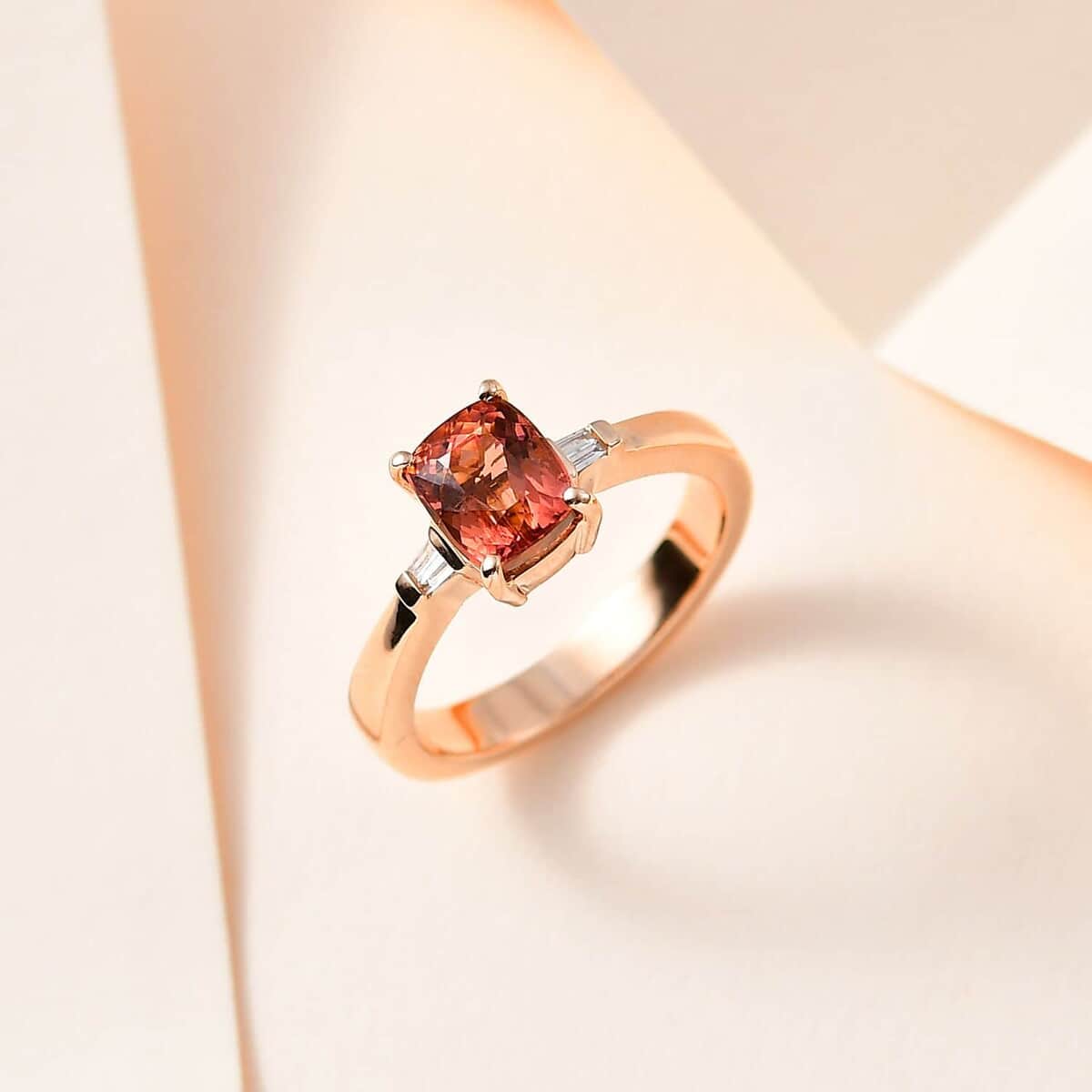 Luxoro 10K Rose Gold Premium Blush Tourmaline and G-H I2 Diamond Ring (Size 10.0) 1.75 ctw image number 1