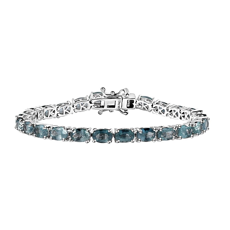 Aqua Kyanite Tennis Bracelet in Platinum Over Sterling Silver (6.50 In) 15.30 ctw