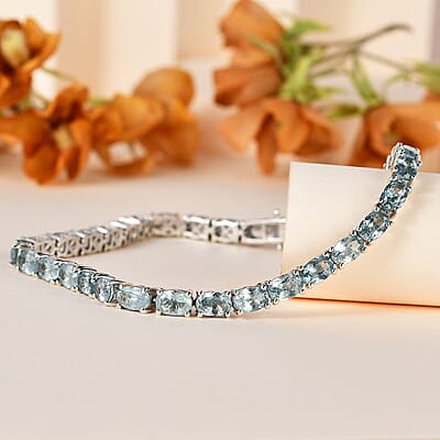 Aqua Kyanite Tennis Bracelet in Platinum Over Sterling Silver (6.50 In) 15.30 ctw