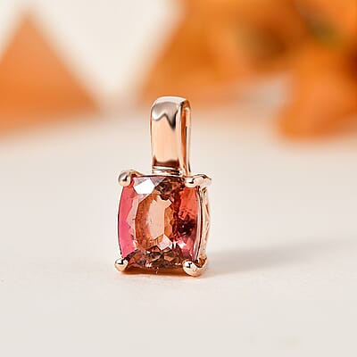 Premium Blush Tourmaline Solitaire Pendant in Vermeil Rose Gold Over Sterling Silver 1.35 ctw