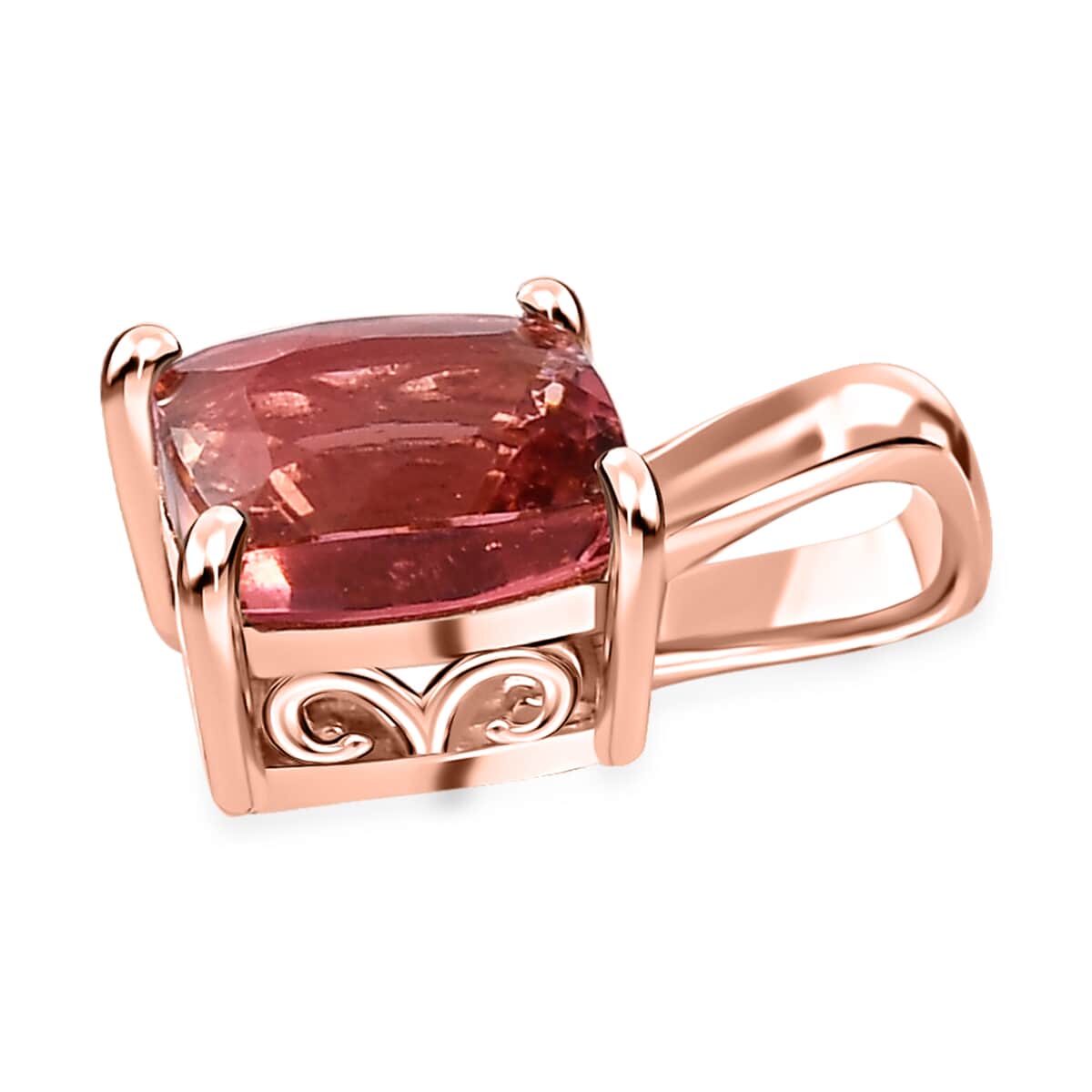 Premium Blush Tourmaline Solitaire Pendant in Vermeil Rose Gold Over Sterling Silver 1.35 ctw image number 3