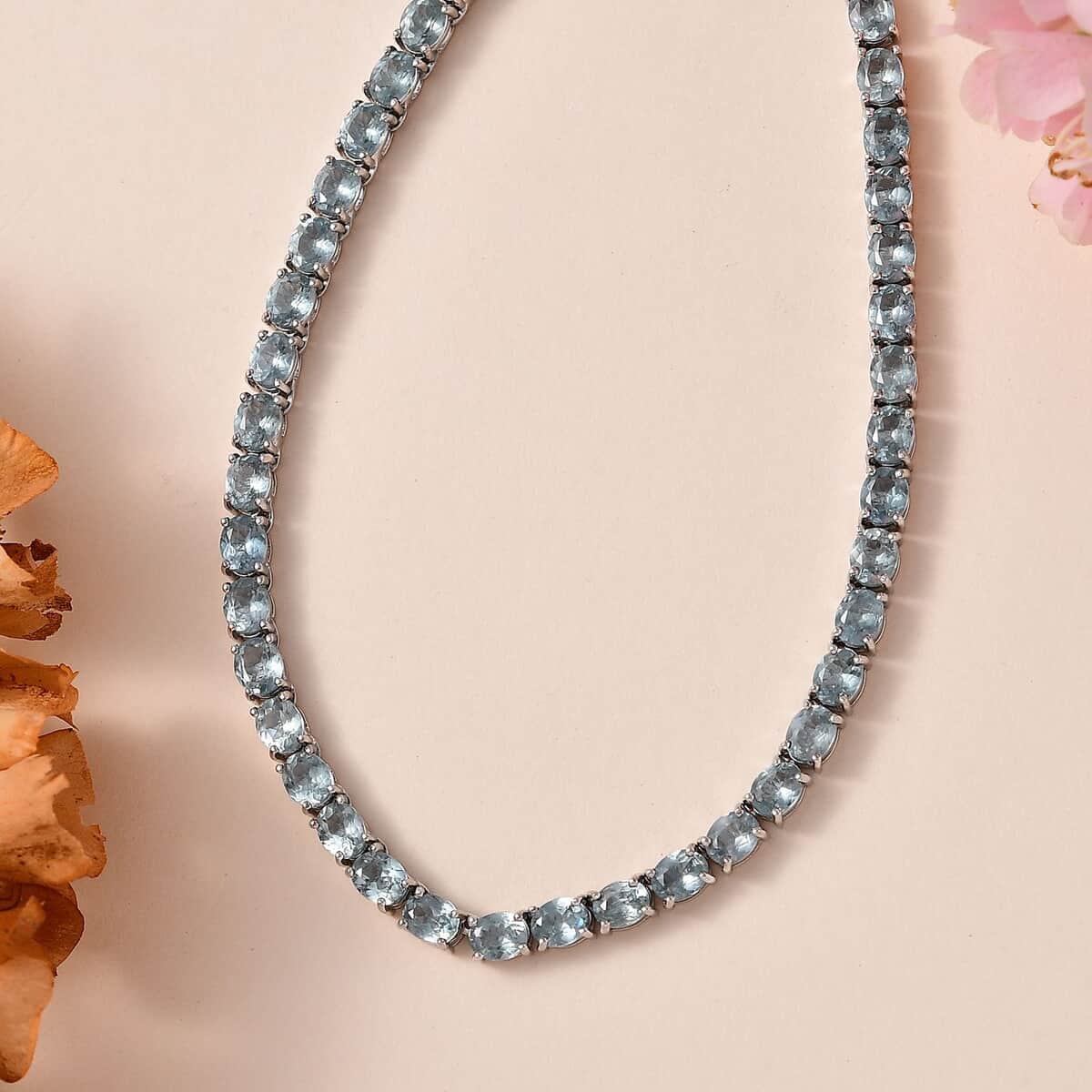 Aqua Kyanite Tennis Necklace 18 Inches in Platinum Over Sterling Silver 17.25 ctw image number 1