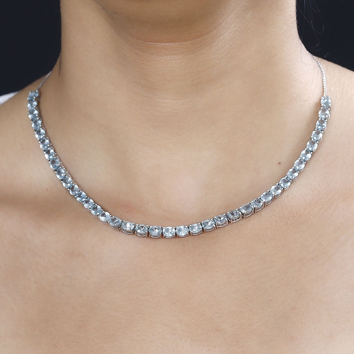 Aqua Kyanite Tennis Necklace 18 Inches in Platinum Over Sterling Silver 17.25 ctw