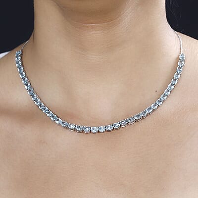 Aqua Kyanite Tennis Necklace 18 Inches in Platinum Over Sterling Silver 17.25 ctw
