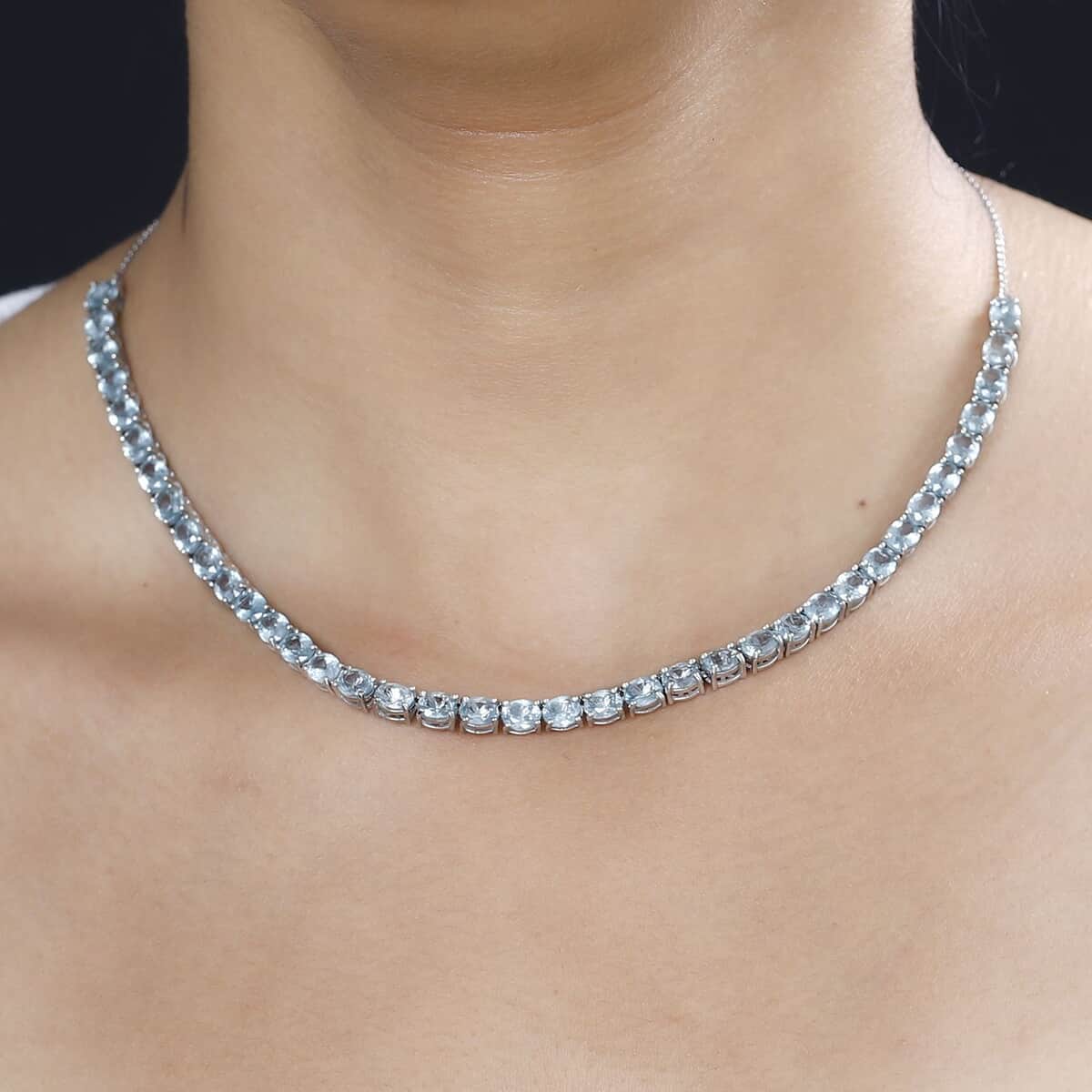 Aqua Kyanite Tennis Necklace 18 Inches in Platinum Over Sterling Silver 17.25 ctw image number 2