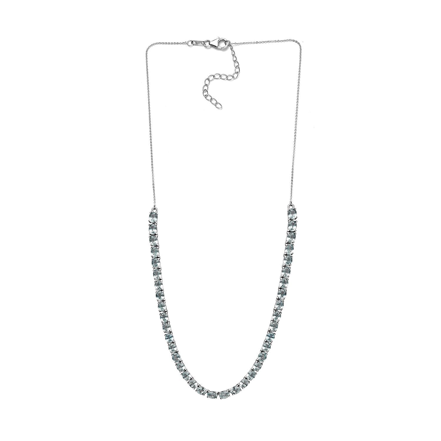 Aqua Kyanite Tennis Necklace 18 Inches in Platinum Over Sterling Silver 17.25 ctw