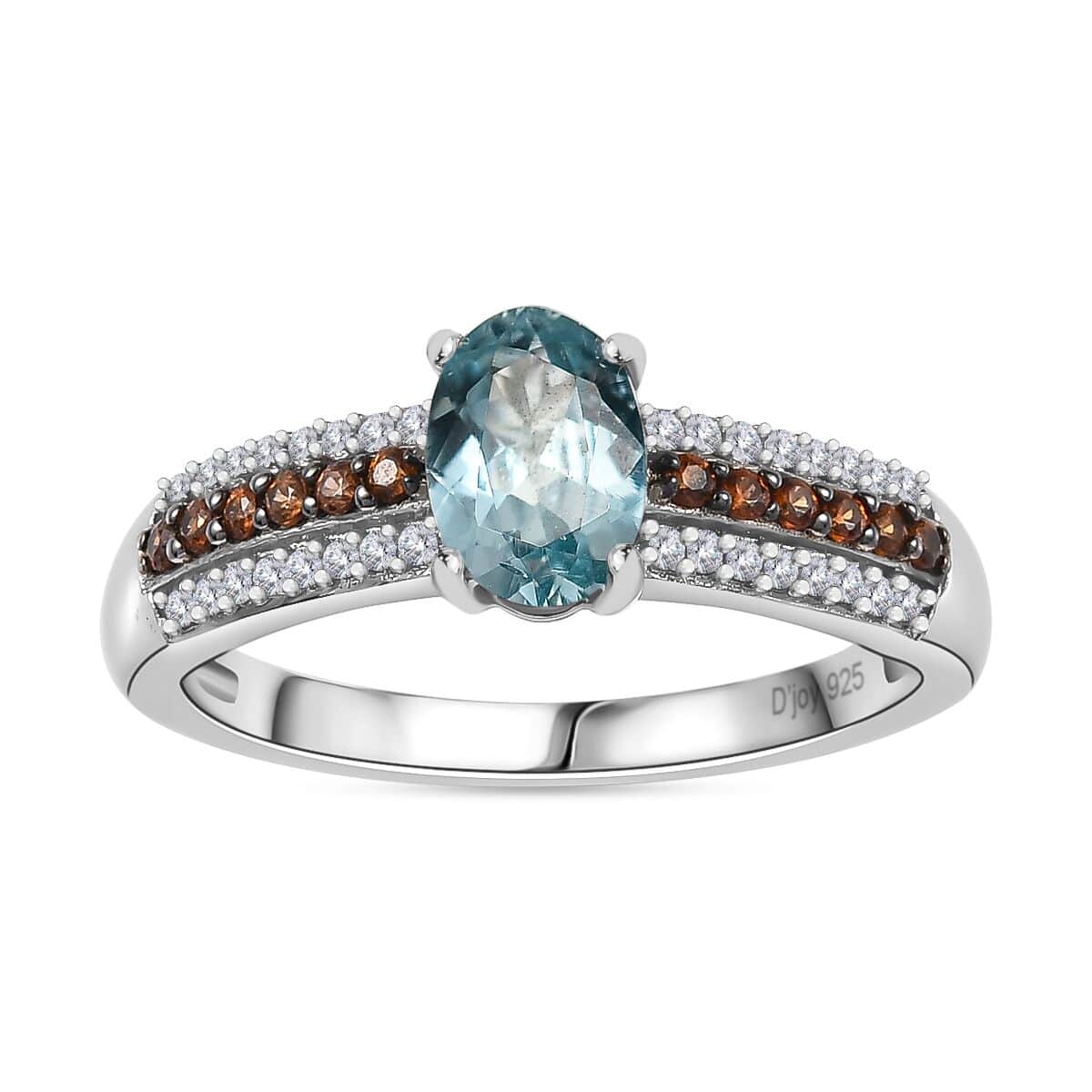 Aqua Kyanite, Brown and White Zircon Ring in Platinum Over Sterling Silver (Size 10.0) 1.30 ctw image number 0