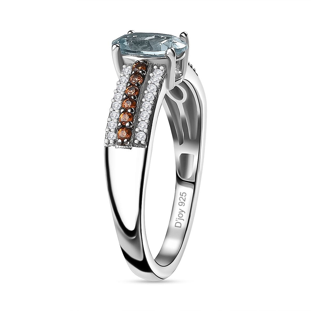 Aqua Kyanite, Brown and White Zircon Ring in Platinum Over Sterling Silver (Size 10.0) 1.30 ctw