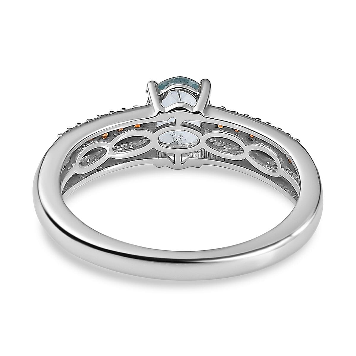 Aqua Kyanite, Brown and White Zircon Ring in Platinum Over Sterling Silver (Size 10.0) 1.30 ctw