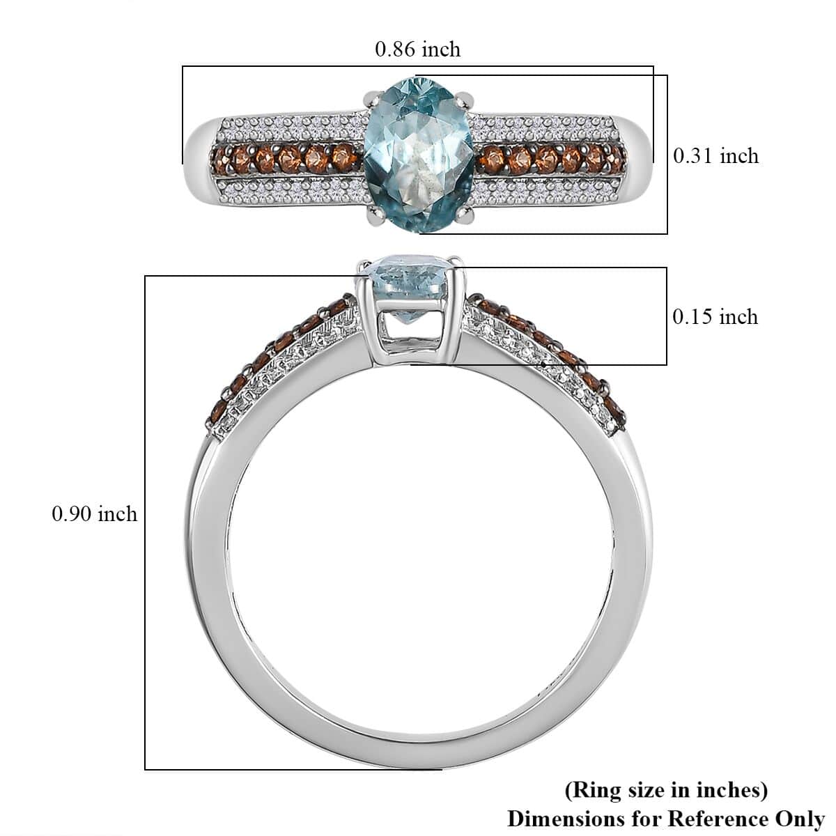 Aqua Kyanite, Brown and White Zircon Ring in Platinum Over Sterling Silver (Size 10.0) 1.30 ctw image number 5