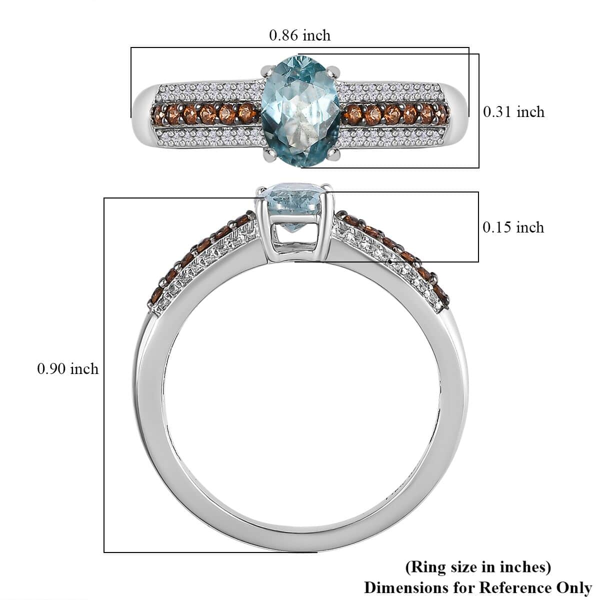 Aqua Kyanite, Brown and White Zircon Ring in Platinum Over Sterling Silver (Size 9.0) 1.30 ctw image number 5