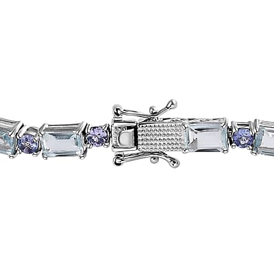 Premium Mangoro Aquamarine and Tanzanite Bracelet in Platinum Over Sterling Silver (6.50 In) 11.40 ctw