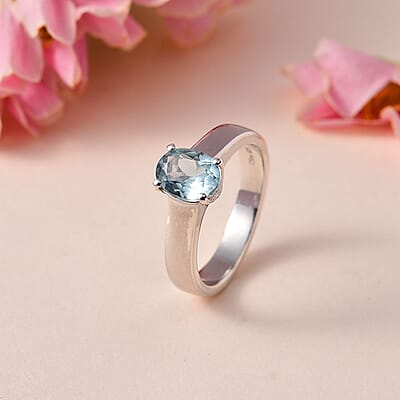 Aqua Kyanite Solitaire Ring in Platinum Over Sterling Silver (Size 7.0) 1.40 ctw