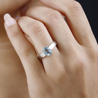 Aqua Kyanite Solitaire Ring in Platinum Over Sterling Silver (Size 7.0) 1.40 ctw