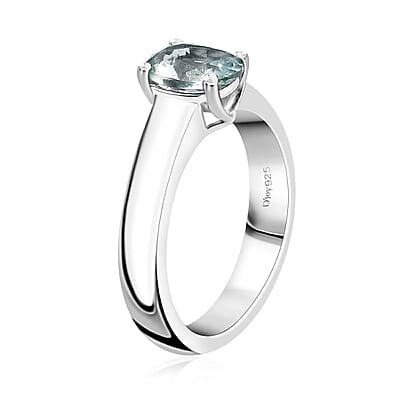 Aqua Kyanite Solitaire Ring in Platinum Over Sterling Silver (Size 7.0) 1.40 ctw