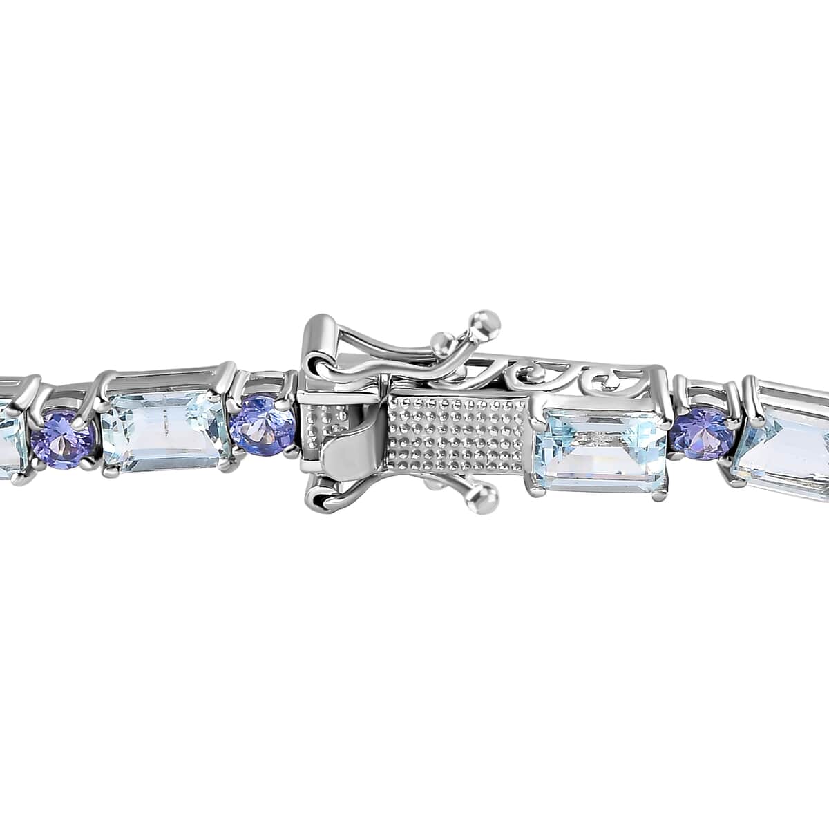 Premium Mangoro Aquamarine and Tanzanite Bracelet in Platinum Over Sterling Silver (7.25 In) 12.70 ctw image number 3